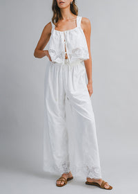 Cosette Embroidered Tie Top & Pant Set - Off-White