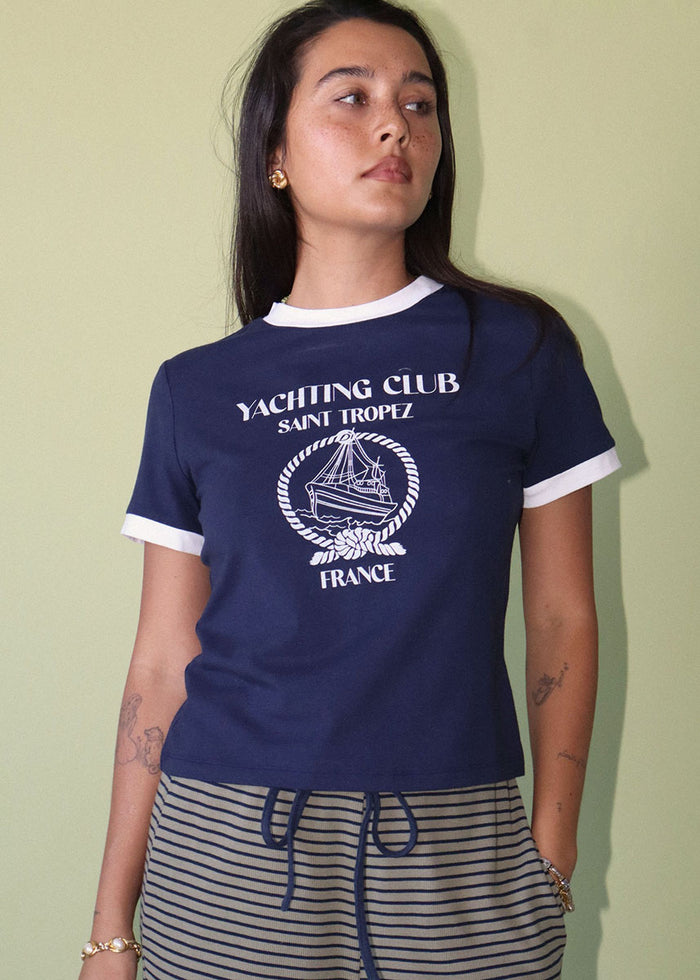 Yacht Club Graphic Ringer Tee - Navy