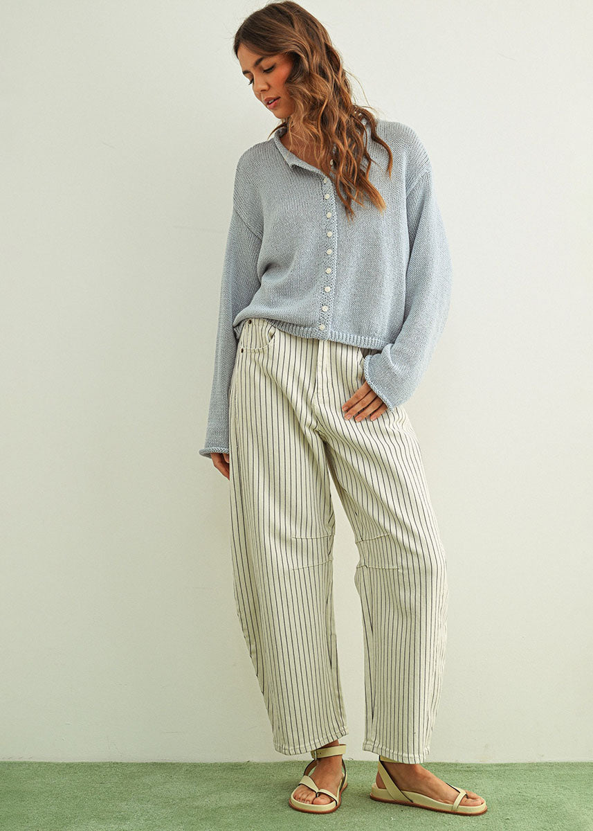 Paige Pinstripe Barrel - White & Black