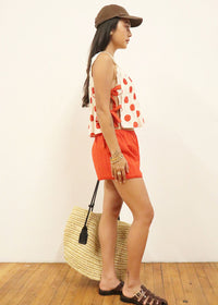 Fern Polka Dot Lace Tie Crop Top - Poppy Red