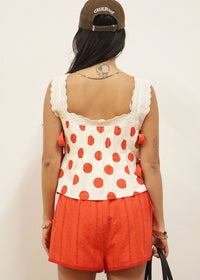 Fern Polka Dot Lace Tie Crop Top - Poppy Red