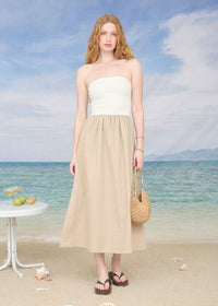 Jackie Strapless Mixed Media Midi Dress - Ivory