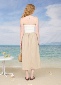 Jackie Strapless Mixed Media Midi Dress - Ivory