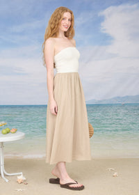 Jackie Strapless Mixed Media Midi Dress - Ivory