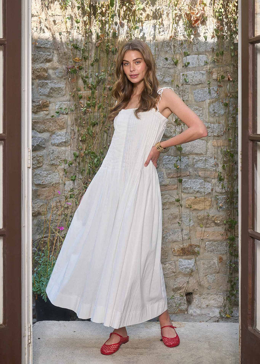 Waverly Pleated Midi Dress - Off-White