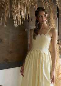 Maggie Embroidered Midi Dress - Butter Yellow