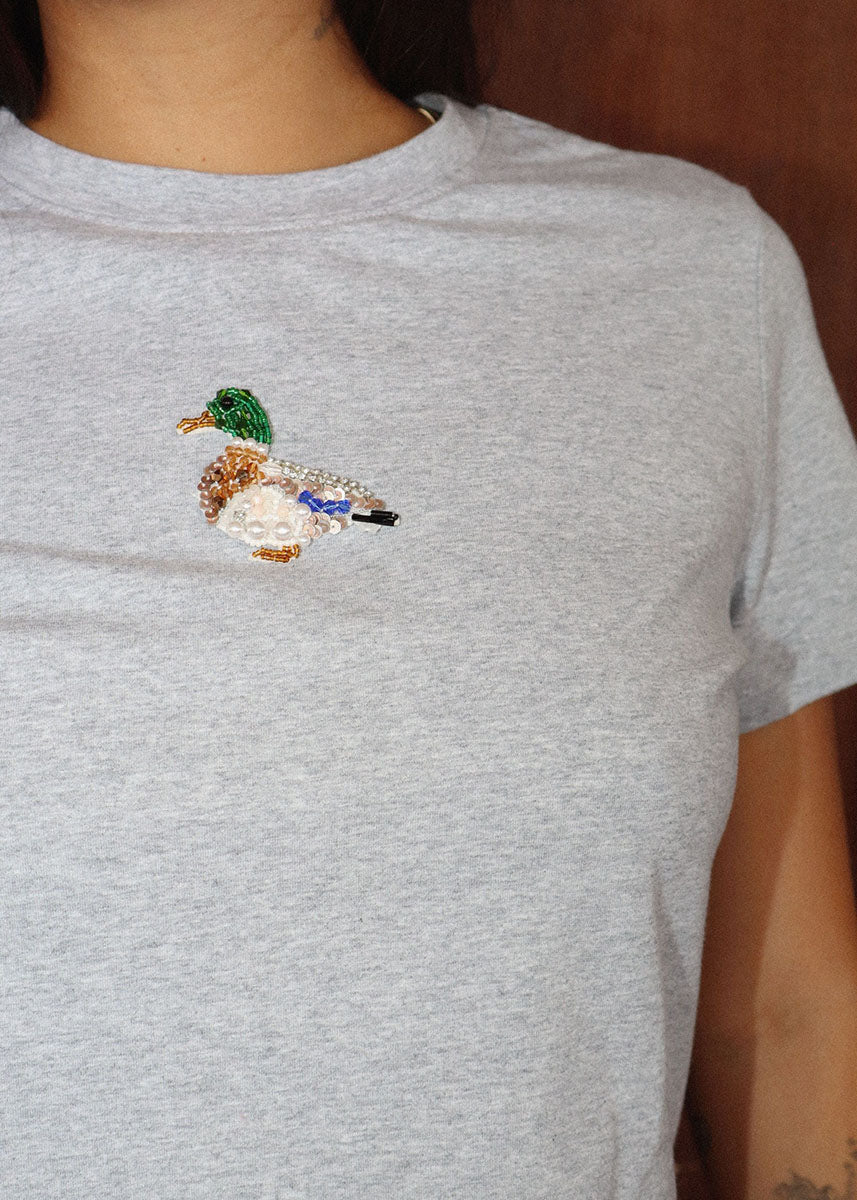 Duck Embroidered Baby Tee - Heather Grey