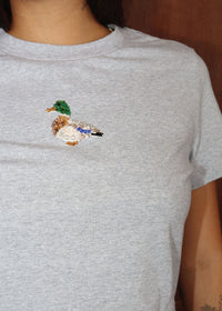 Duck Embroidered Baby Tee - Heather Grey