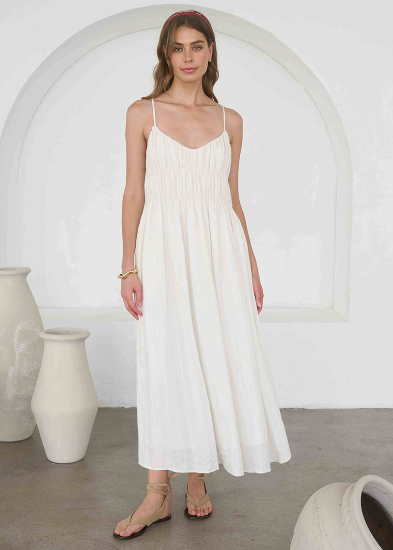 Catherine V-Neck Midi Dress - Cream Multi