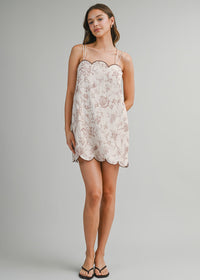 Penny Floral Scallop Mini Dress - Brown