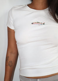Fish Embroidered Baby Tee - Off White