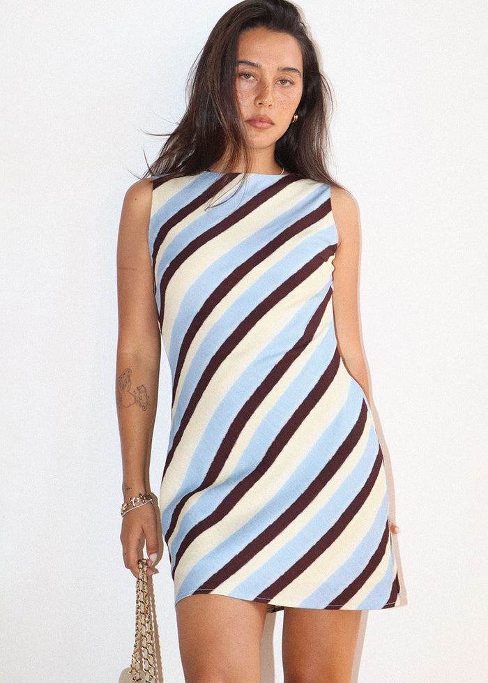 Suri Stripe Mini Dress - Blue Multi