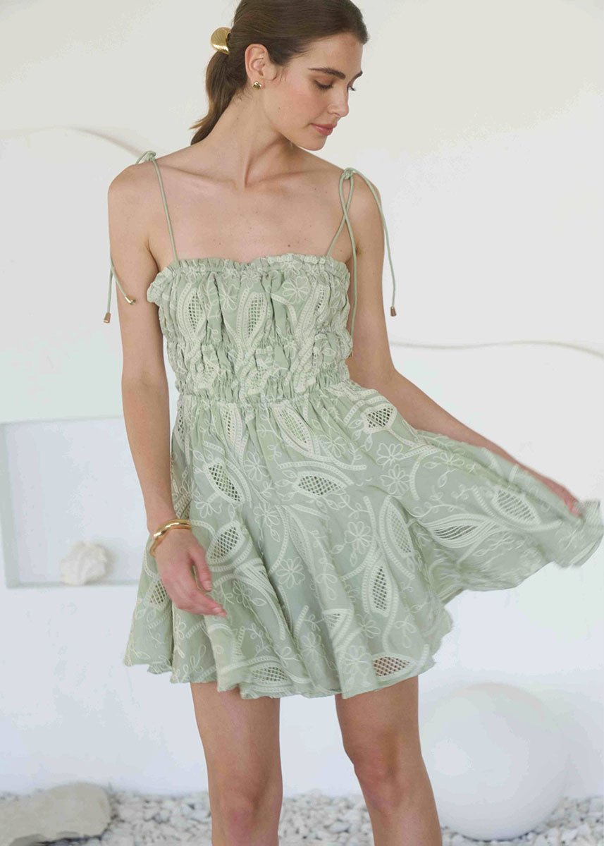 Matilde Tie Tiered Mini Dress - Olive