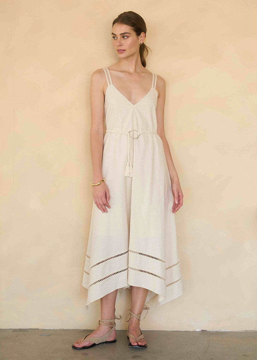 Lola Asymmetric Midi Dress - Oatmeal