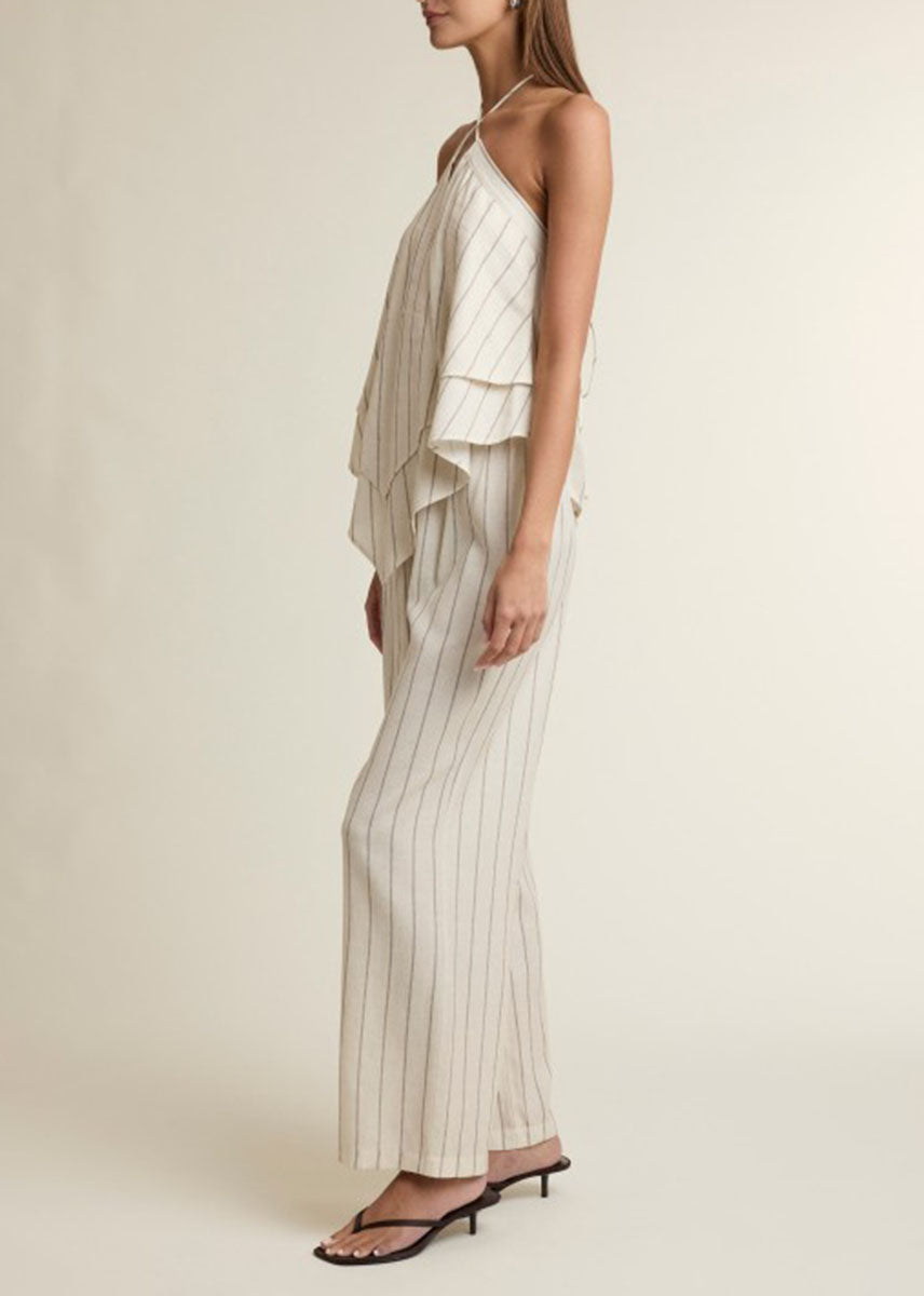 Stevie Stripe Halter Top & Pants Set - Oatmeal