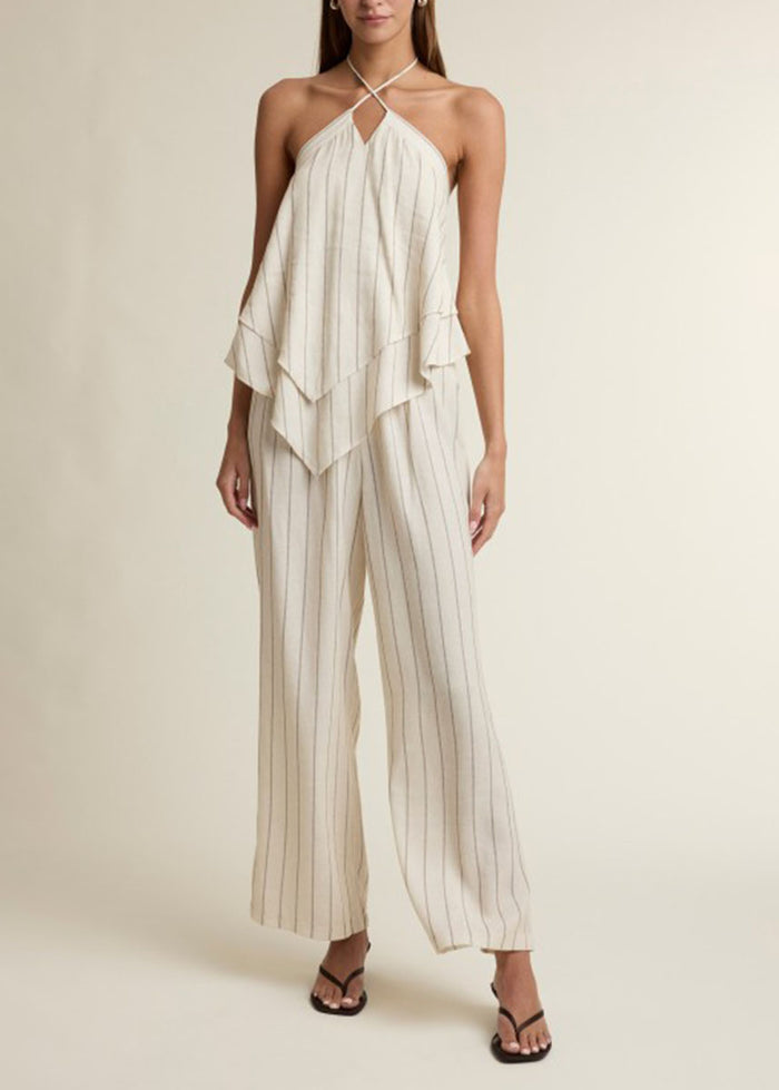 Stevie Stripe Halter Top & Pants Set - Oatmeal