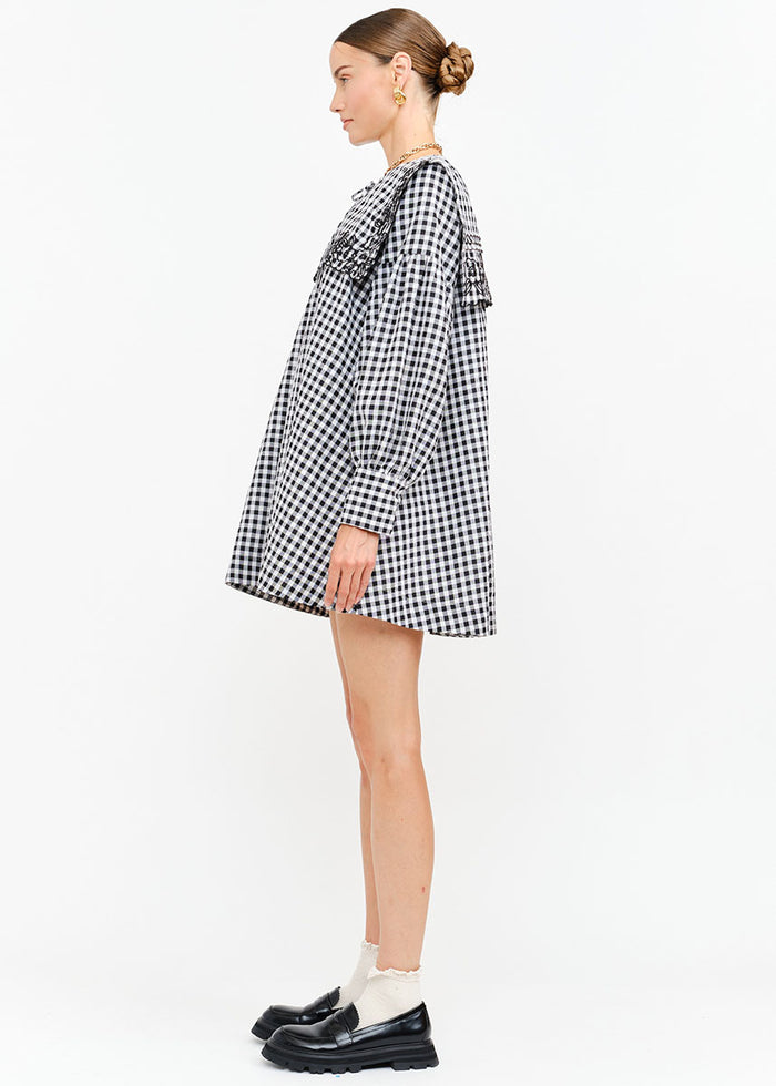 Riley Embroidered Mini Dress - Black
