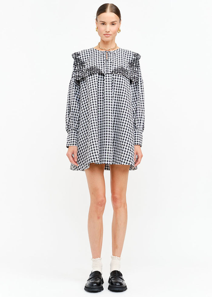 Riley Embroidered Mini Dress - Black