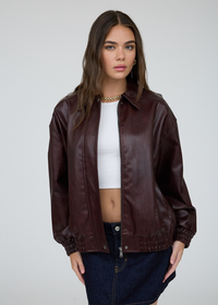 Adile Faux Leather Jacket - Burgundy