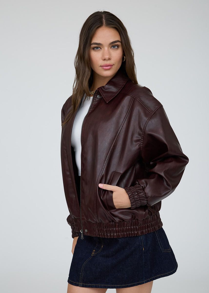 Adile Faux Leather Jacket - Burgundy