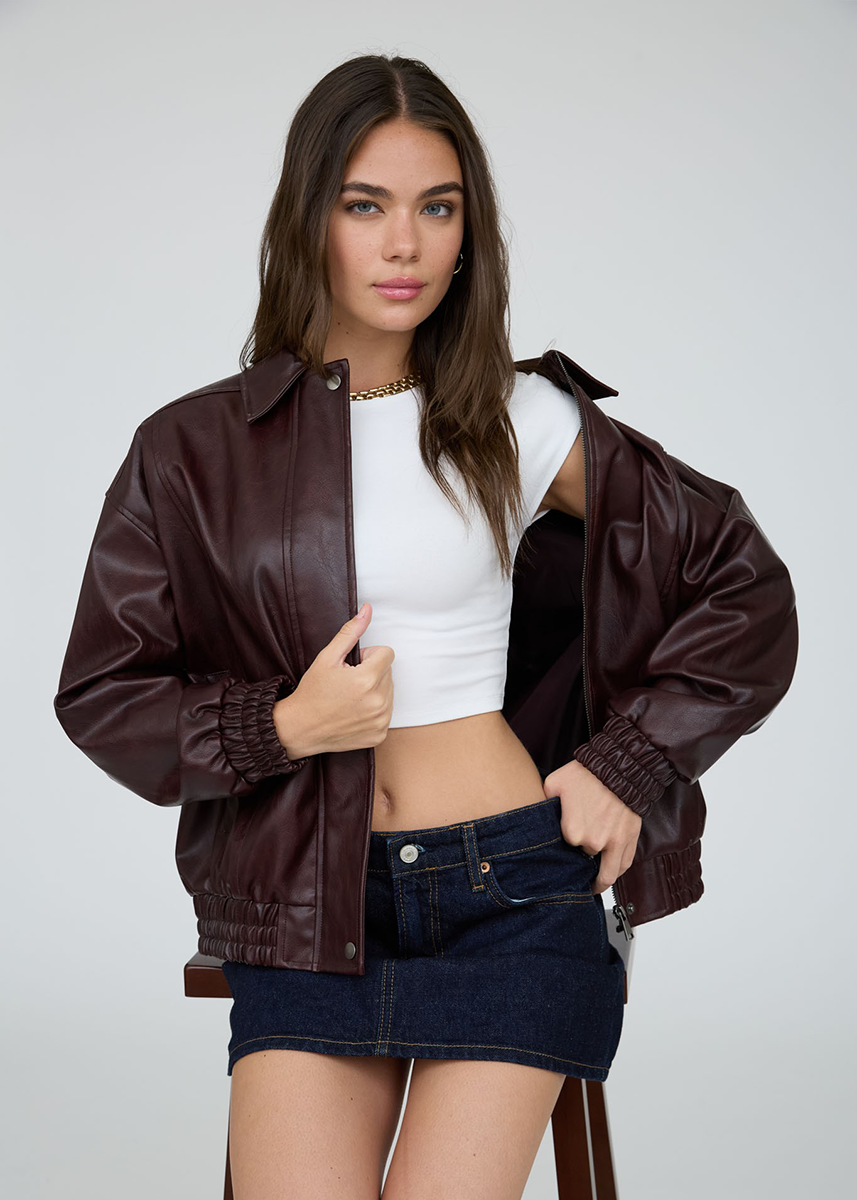 Adile Faux Leather Jacket - Burgundy