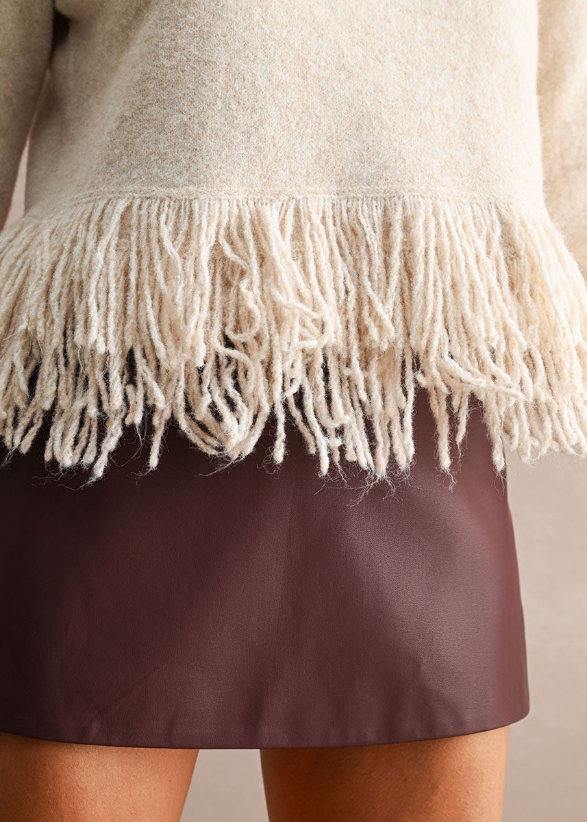 Colette Fringe Knit Top - Light Taupe