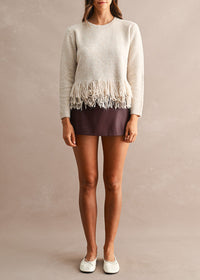 Colette Fringe Knit Top - Light Taupe
