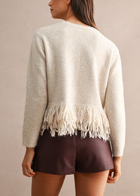 Colette Fringe Knit Top - Light Taupe