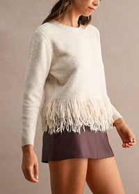 Colette Fringe Knit Top - Light Taupe