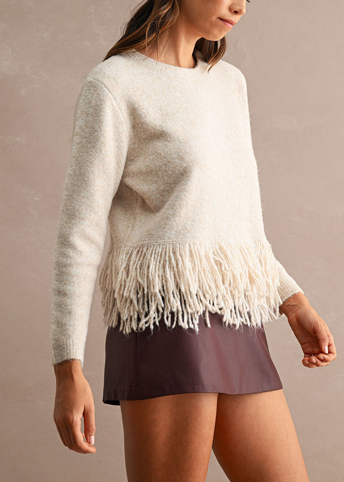 Colette Fringe Knit Top - Light Taupe