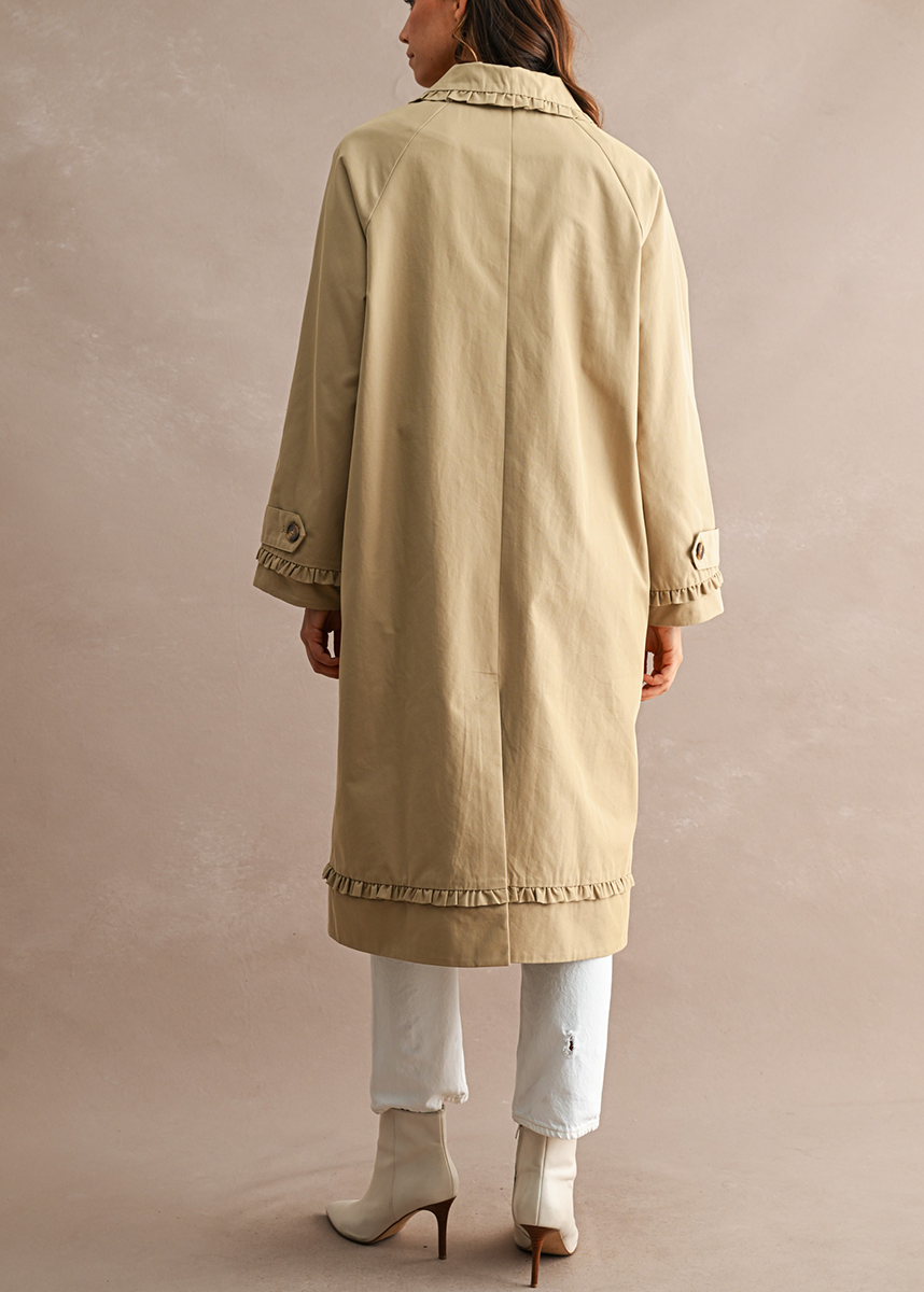 Martina Ruffle Trim Trench Coat - Taupe