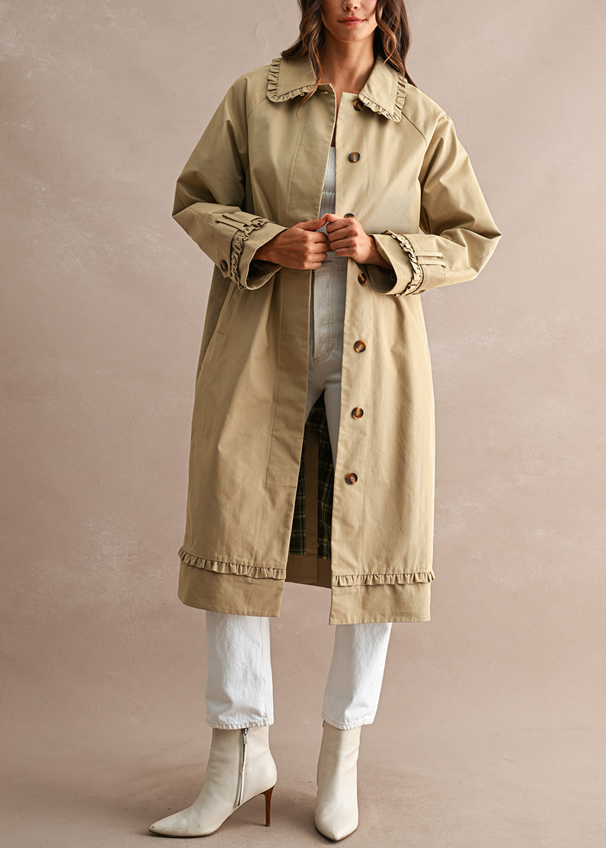 Martina Ruffle Trim Trench Coat - Taupe