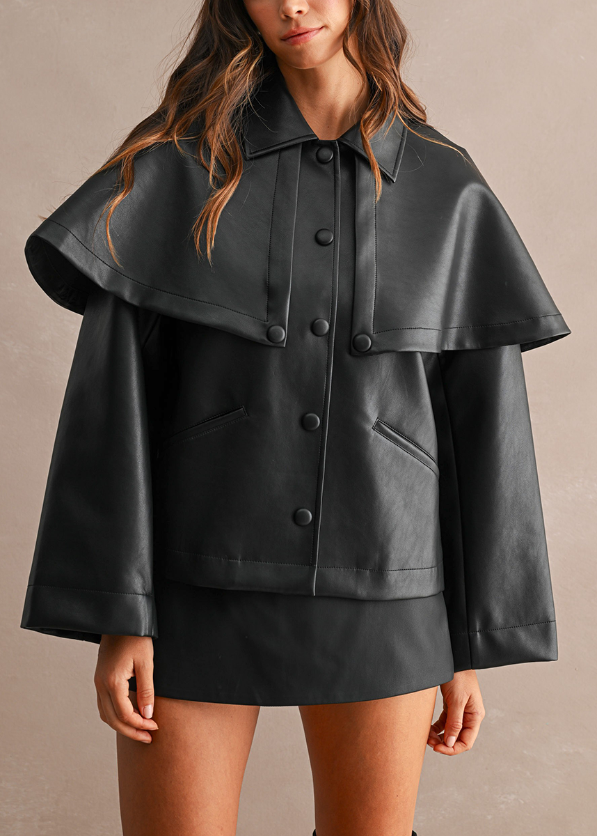 Ramy Cape Faux Leather Jacket - Black