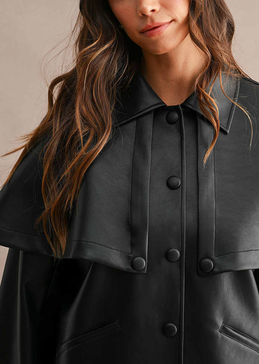 Ramy Cape Faux Leather Jacket - Black