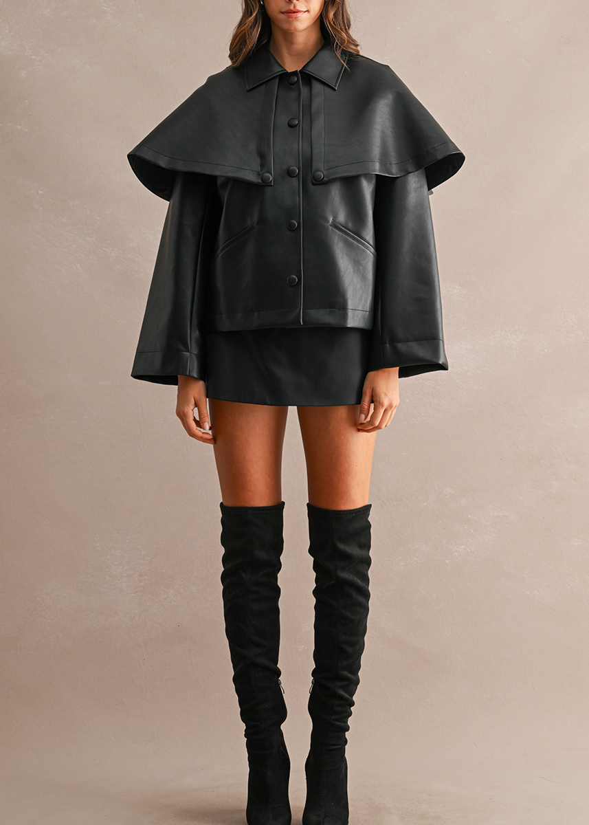 Ramy Cape Faux Leather Jacket - Black