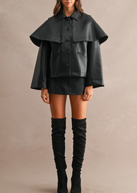 Ramy Cape Faux Leather Jacket - Black