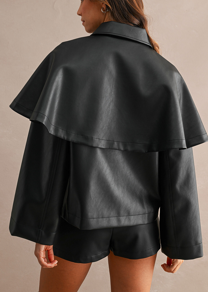 Ramy Cape Faux Leather Jacket - Black