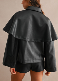 Ramy Cape Faux Leather Jacket - Black