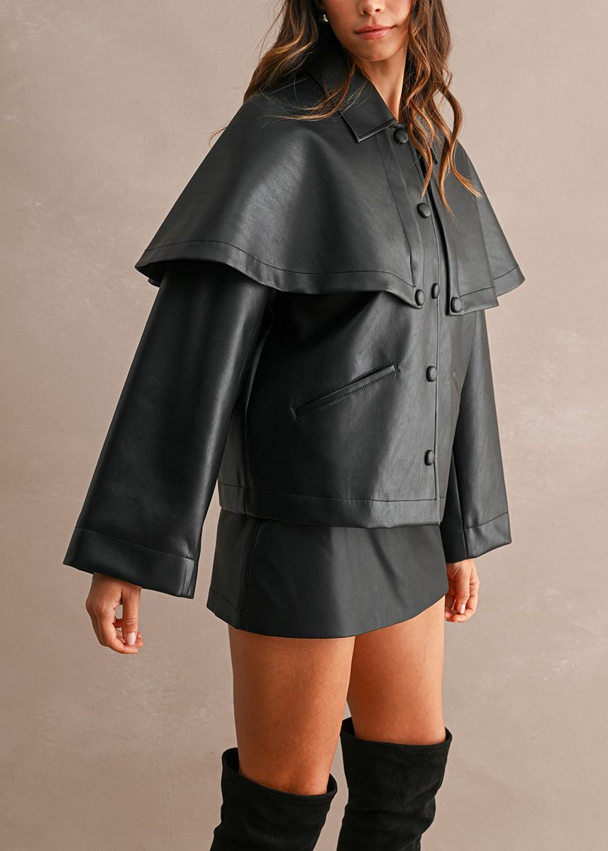 Ramy Cape Faux Leather Jacket - Black