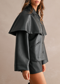 Ramy Cape Faux Leather Jacket - Black