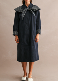 Elinia Longline Cape Scarf Trench Coat - Navy
