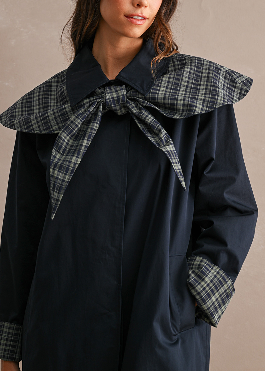 Elinia Longline Cape Scarf Trench Coat - Navy