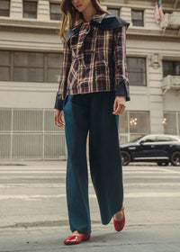 Indie Contrast Cape Plaid Jacket - Navy
