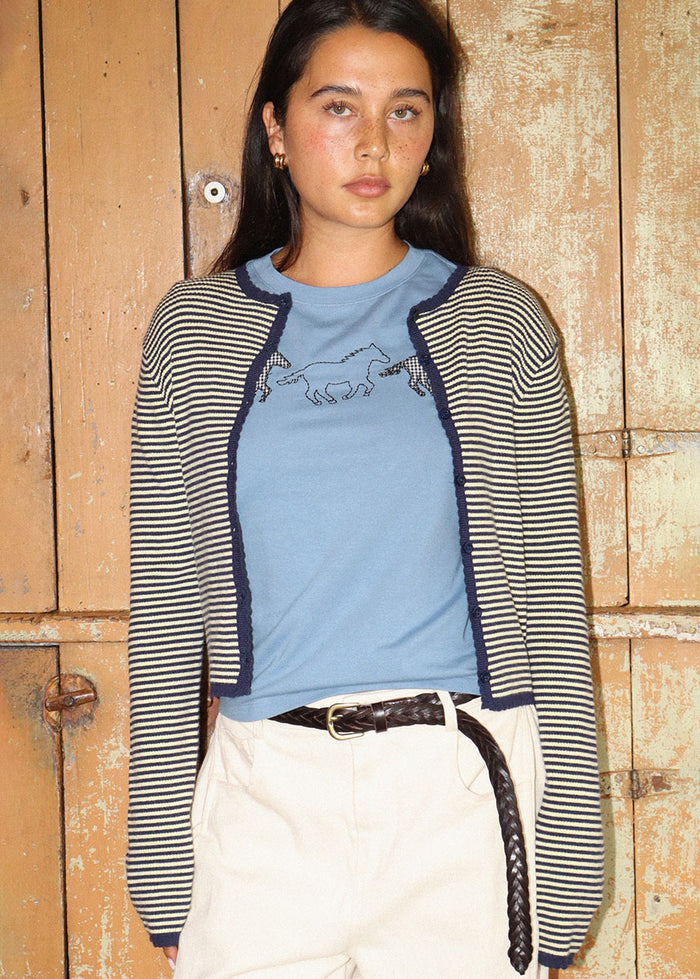 Beck Striped Cardigan - Navy & Lemon