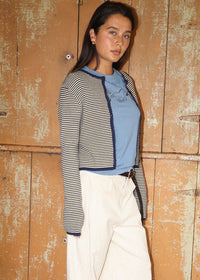 Beck Striped Cardigan - Navy & Lemon