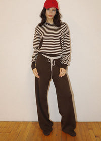 Veya Striped Cotton Hoodie - Oat & Brown