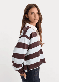 The Cropped Rugby Polo - Espresso Sky Block Stripe