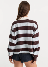The Cropped Rugby Polo - Espresso Sky Block Stripe