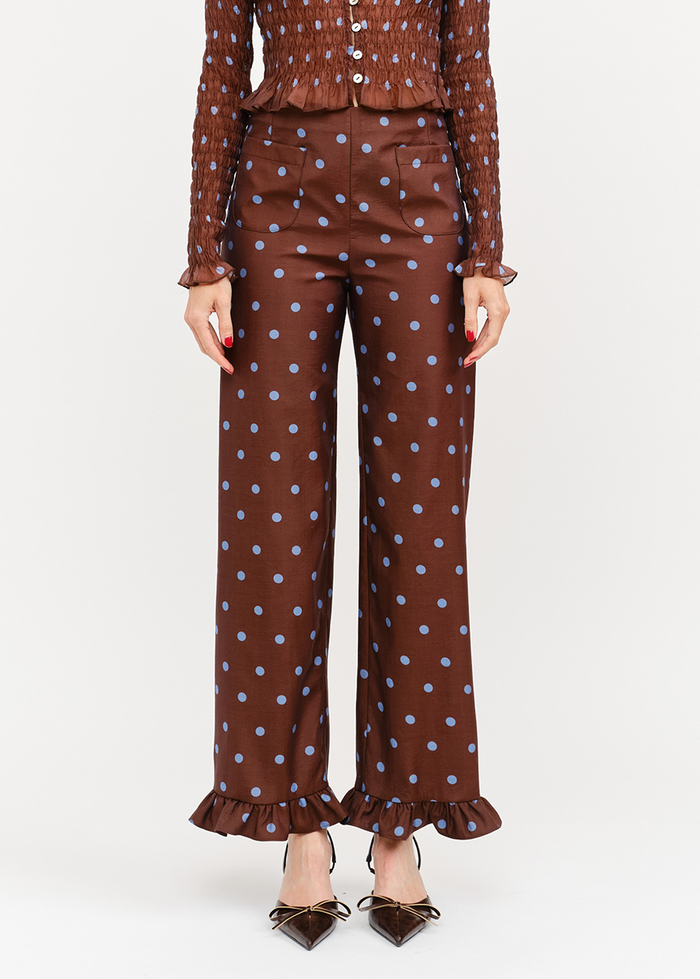 Paloma Straight Ruffle Polka Dot Pant - Brown