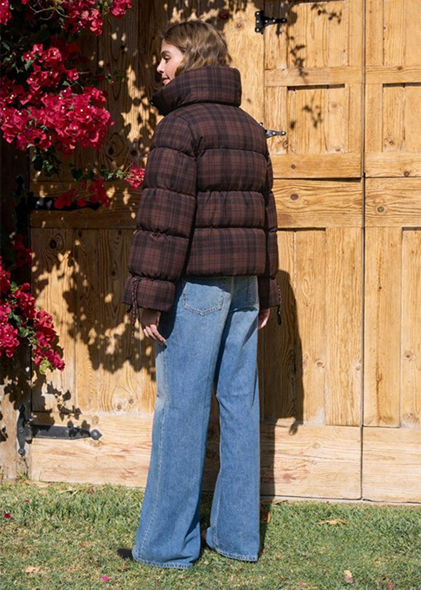 Marlee Plaid Puffer Jacket - Chocolate